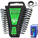 12-Piece Ratchet Wrench Set, Metric 6-18mm Ratchet Combination Wrenches Set, 12-Point 72-Tooth Ratcheting Spanners with Magnetic Base Organizer, Chrome Vanadium Steel for Automotive Mechanic Tool