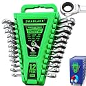 12-Piece Ratcheting Wrench Set, SAE 1/4 - 3/4 inch Ratchet Combination Wrenches Set, 12-Point 72-Tooth Ratchet Spanners with Magnetic Base Organizer, Chrome Vanadium Steel for Automotive Mechanic Tool
