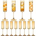 12 Pieces Amber Champagne Flutes 6 OZ Straight Sided Wine Glasses Champagne Long Stem Drinking Colored Glasses,Set of 12 Hand Blown Champagne Flutes Goblets for Wedding Cocktail Cups,Cava, Prosecco