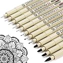 12 Pieces Black Fine Point Pens Set with Different Nib Sizes – Extra Fine Point Type for Calligraphy, Drawing, Writing, Designing, Comic, Waterproof & Quick Drying