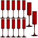 12 Pieces Red Champagne Flutes 6 OZ Straight Sided Wine Glasses Champagne Long Stem Drinking Colored Glasses,Set of 12 Hand Blown Champagne Flutes Goblets for Wedding Cocktail Cups,Cava, Prosecco