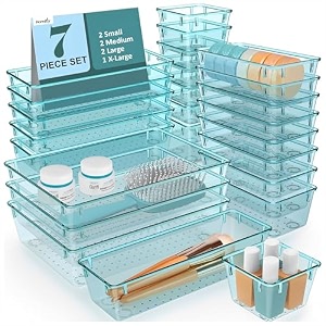 homifly 10 pieces unbreakable drawers organisersmultipurpose drawer organizer traystorage box for dressing tablemakeup organiser traystorage bins for bathroomkitchen - seablue