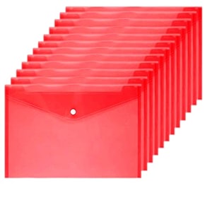 12 poly envelopes snap button clear document folder a4 size - red