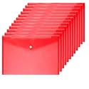 12 Poly Envelopes Snap Button Clear Document Folder A4 Size - Red