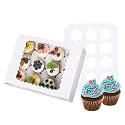 12-Set Cupcake Boxes Hold 12 Standard Cupcakes, Food Grade Cupcake Holders Bakery Carrier Boxes with Windows and Inserts for Cupcakes, Muffins and Pastries (White-12 Pack)