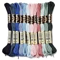 12 Skeins 105 Yards 6 Ply Embroidery Thread Floss Variegated Thread Dark Blue Green Cross Stitch Friendship Bracelet String for Jewelry Making Bracelet Knitting Stitching DIY Craft Supplies