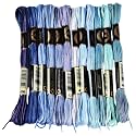 12 Skeins 105 Yards Blue Embroidery Thread Variegated Cross Stitch Floss Bulk 6 Ply Polyester Yarn Colorful Friendship Bracelet String for Sewing Making Needlecraft Knitting Stitching DIY