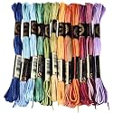 12 Skeins 105 Yards Colorful Cross Stitch Floss Embroidery Threads Polyester Friendship Yarn Rainbow 6 Ply Embroidered String for Sewing Making Bracelets Clothes Stitching Decor Craft DIY