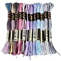 12 Skeins 105 Yards Cross Stitch Floss Variegated Embroidery Thread Bulk 6 Ply Polyester Colorful Purple Friendship Bracelet String for Sewing Making Needlecraft Knitting Clothes Stitching