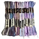 12 Skeins 105 Yards Purple Embroidery Thread Variegated Cross Stitch Floss Bulk 6 Ply Polyester Yarn Colorful Friendship Bracelet String for Sewing Making Needlecraft Knitting Stitching DIY
