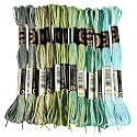 12 Skeins 105 Yards Green Embroidery Thread Variegated Cross Stitch Floss Bulk 6 Ply Polyester Yarn Colorful Friendship Bracelet String for Sewing Making Needlecraft Knitting Stitching DIY