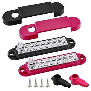 12 terminals bus bar ampper 5334 nickle plated brass powerground distribution block battery busbar junction for car vehicle rv truck marine boat audio amplifier and more 1 pair red amp black