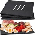 12 x 10 In 4 Pack Slate Cheese Boards, Black Stone Plates Charcuterie Board Gourmet Serving Tray Cheese Platter with Chalks for Sushi, Party, Gifts, Fruit, Meat, Appetizer, Wedding