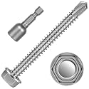 #12 x 2-1/2" Hex Washer Head Self Tapping Screws, TEK Screws, Self Drilling, Stainless Steel 410 Sheet Metal Screws, 25 PCS