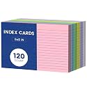 120 Count Index Cards 5x8, 6 Colors large Index Card, Colored Note Cards