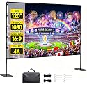 120 Inch Outdoor Projector Screen with Stand, Portable Indoor Outdoor Movie Screen, 16:9 4K HD Lightweight Projection Screen with Carry Bag for Backyard Movie Night