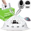 120 Pack Automatic Litter Box Bags Fit for Litter Box Robot 5/4/3, Heavy Duty Drawstring Waste Bags, Sensor-Compatible, Tear Resistant, Pop-Up Dispenser, White, 25.2" x 15.7"