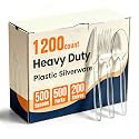 1200 Count Plastic Silverware Heavy Duty, 500 Forks, 500 Spoons, 200 Knives