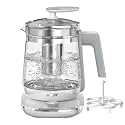 Electric Kettle 1.5L Borosilicate Glass, 1200W Temperature Control Tea Kettle with Auto Shut-Off &amp; Boil-Dry Protection, BPA-Free Stainless Steel Base, Fast Boil for Coffee &amp; Keep Warm, White