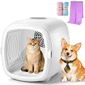 1200W High Velocity Pet Dryer Box for Cats & Small Dogs, Automatic Lonic Full-Body Fast Drying Box with 5 Temp Modes & Adjustable Wind,Low Noise Smart Soft Hair Grooming Dryer with 3 Towels(60L,White)
