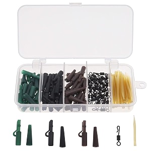 120pcs carp fishing tackle kit safety lead clip tail cone rolling swivel with assortment box