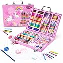 128 Pieces Art Set Portable Drawing Painting Art Supplies Gifts For Kids Girls Boys Teens Adults 6-8-9-12 Coloring Art Kit Gift Case: Crayons, Oil Pastels,Colored Pencils, Watercolors Case (pink)