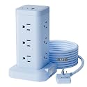 12AC 3USB Power Strip Tower Surge Protector, Extension Cord 6ft, Blue, 1