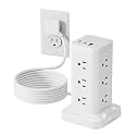 12AC 3USB Power Strip Tower Surge Protector, Extension Cord 6ft, White, 1