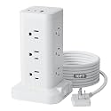12AC 3USB Power Strip Tower Surge Protector, Extension Cord 9.8ft, White, 1