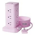 12AC 3USB Power Strip Tower Surge Protector, Extension Cord 6ft, Pink, 1