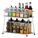 12FOR COLLECTION Stainless Steel Spice 2-Tier Countertop Trolley Container Kitchen Organizer For Boxes Utensils Dishes Plates For Home (Multipurpose Storage Shelf Shelves Holder Stand,Tiered Shelf