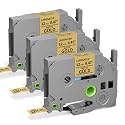 12mm Black on Matt Gold Tze-MQ831 Replace for Brother PTouch Label Tape