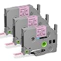 12mm Black on Pastel Pink Tze-MQE31 Replace for Brother PTouch Label Tape