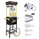 12oz Commercial Popcorn Machine with Cart, Vintage Theater Style Popper with Stainless Steel Kettle &amp; Wheels for Parties, Business, Home Events