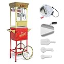 12oz Commercial Popcorn Maker with Cart, Vintage Theater Style Popper with Stainless Steel Kettle &amp; Wheels for Parties, Business, Home Events