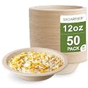 12oz Compostable Paper Bowls Disposable Round Natural Cereal Bowl, 50 Count