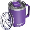 12oz Insulated Coffee Mug with 2 Lids &amp; Handle, Stainless Steel Cup