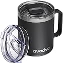 12oz Insulated Coffee Mug with 2 Lids &amp; Handle, Stainless Steel Cup
