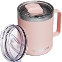 12oz Insulated Coffee Mug with 2 Lids &amp; Handle, Stainless Steel Cup