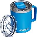 12oz Insulated Coffee Mug with 2 Lids &amp; Handle, Stainless Steel Cup