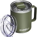 12oz Insulated Coffee Mug with 2 Lids &amp; Handle, Stainless Steel Cup