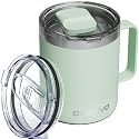 12oz Insulated Coffee Mug with 2 Lids &amp; Handle, Stainless Steel Cup