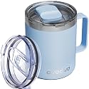 12oz Insulated Coffee Mug with 2 Lids &amp; Handle, Stainless Steel Cup