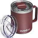 12oz Insulated Coffee Mug with 2 Lids &amp; Handle, Stainless Steel Cup