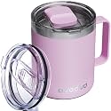 12oz Insulated Coffee Mug with 2 Lids &amp; Handle, Stainless Steel Cup