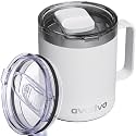 12oz Insulated Coffee Mug with 2 Lids &amp; Handle, Stainless Steel Cup
