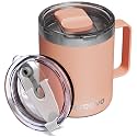 12oz Insulated Coffee Mug with 2 Lids &amp; Handle, Stainless Steel Cup