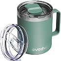 12oz Insulated Coffee Mug with 2 Lids &amp; Handle, Stainless Steel Cup