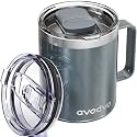 12oz Insulated Coffee Mug with 2 Lids &amp; Handle, Stainless Steel Cup