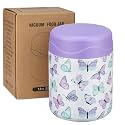 wiwens 12oz Soup Thermo for Hot Food Kids Insulated Food Jar Wide Mouth Lunch Container Leak Proof Stainless Steel Vacuum Bento Box for School Office Travel Outdoors White-Butterfly